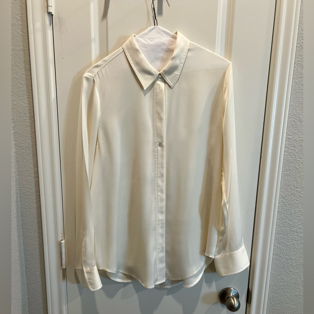 Quince washable stretch silk blouse, Ivory - L